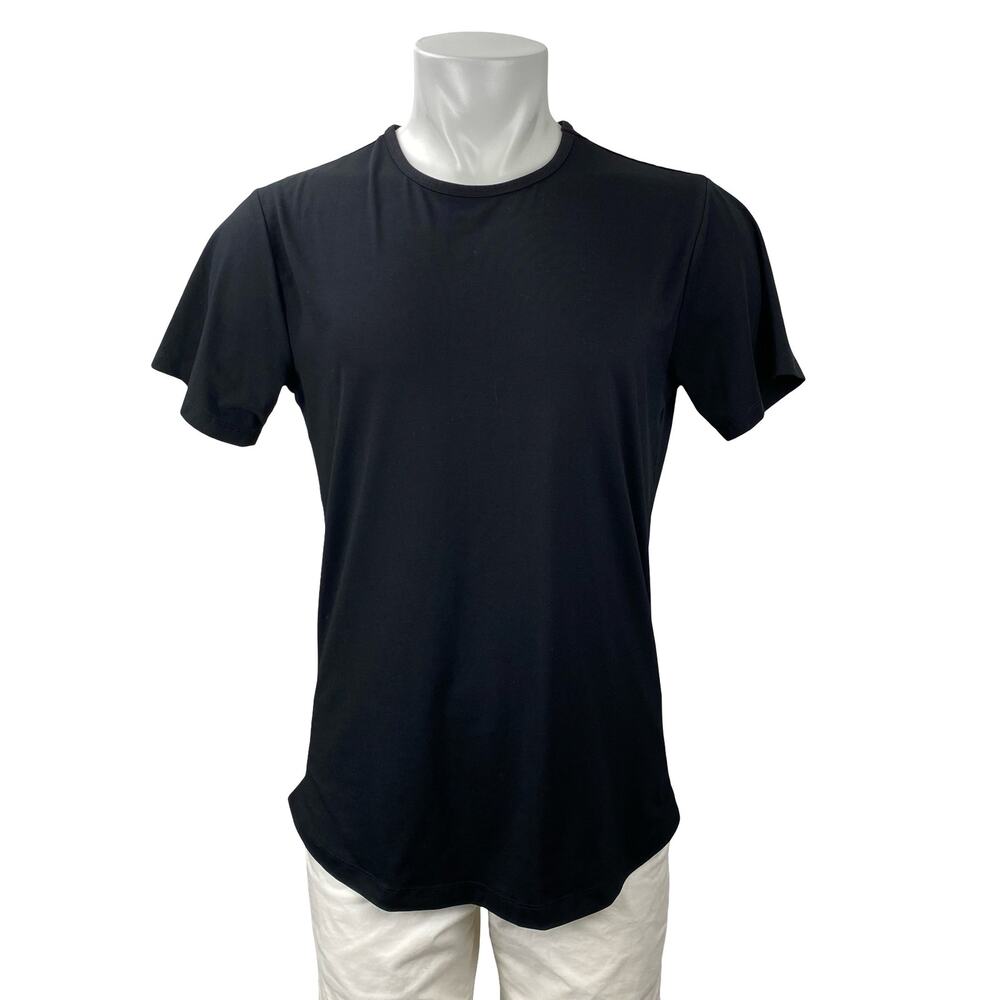 CUTS Men's Black Curve-Hem Short Sleeve Crew Neck Basic T Shirt Tee Top Size L